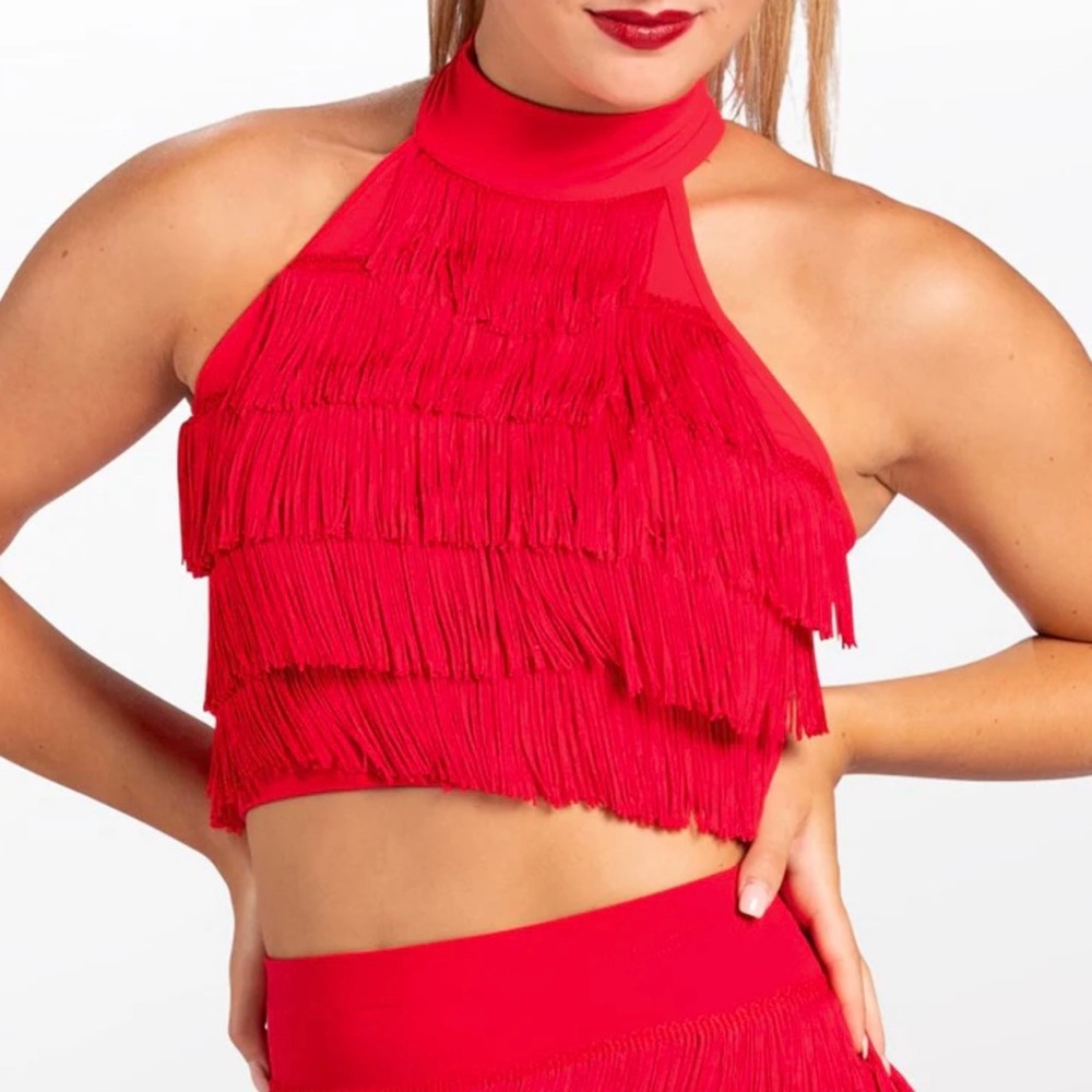 Balera Dancewear Red Fringe Halter Too Adult Medium NEW